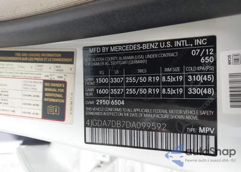 2013 Mercedes-Benz Ml 550 4Matic from USA, damaged, VIN 4JGDA7DB7DA099592